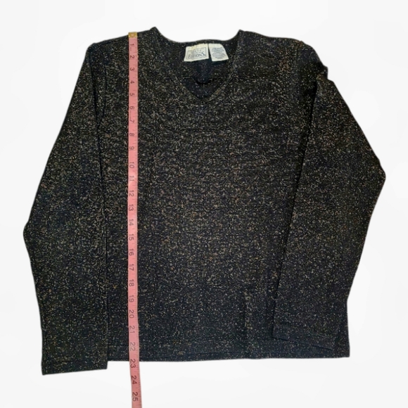 Basic Editions Black & Gold Metallic V-Neck Sweater Size L - Picture 5 of 6
